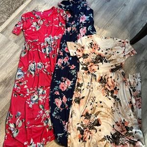 Three pink blush maxi dresses